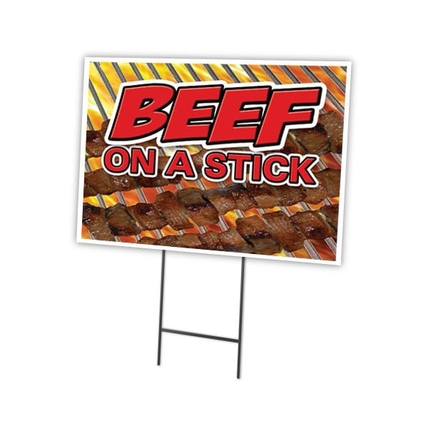 Beef On A Stick Yard Sign & Stake outdoor plastic coroplast window, C-1824-DS-Beef On A Stick